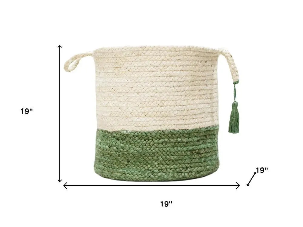 19" White Jute Basket - NOBLE HOME INTERIORS