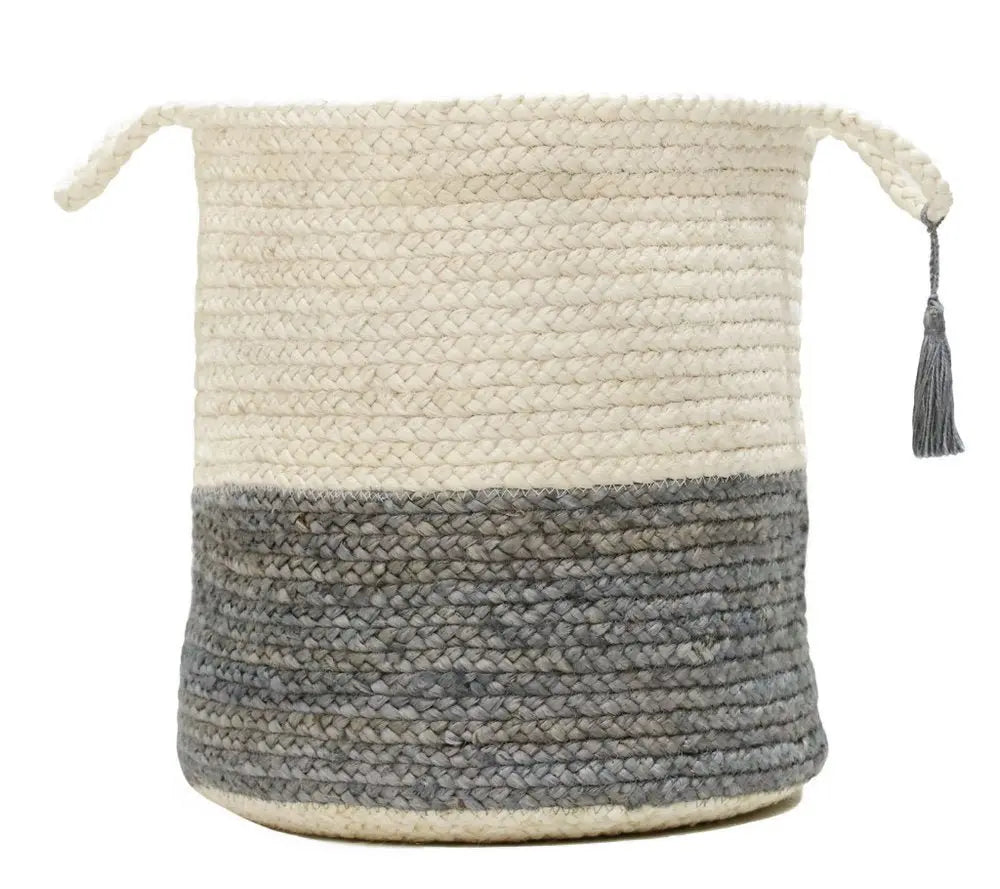 19" White Jute Basket - NOBLE HOME INTERIORS