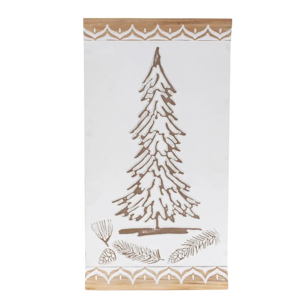 19" X 10" Natural And White Wood Christmas Tree Hanging Wall Decor - NOBLE HOME INTERIORS