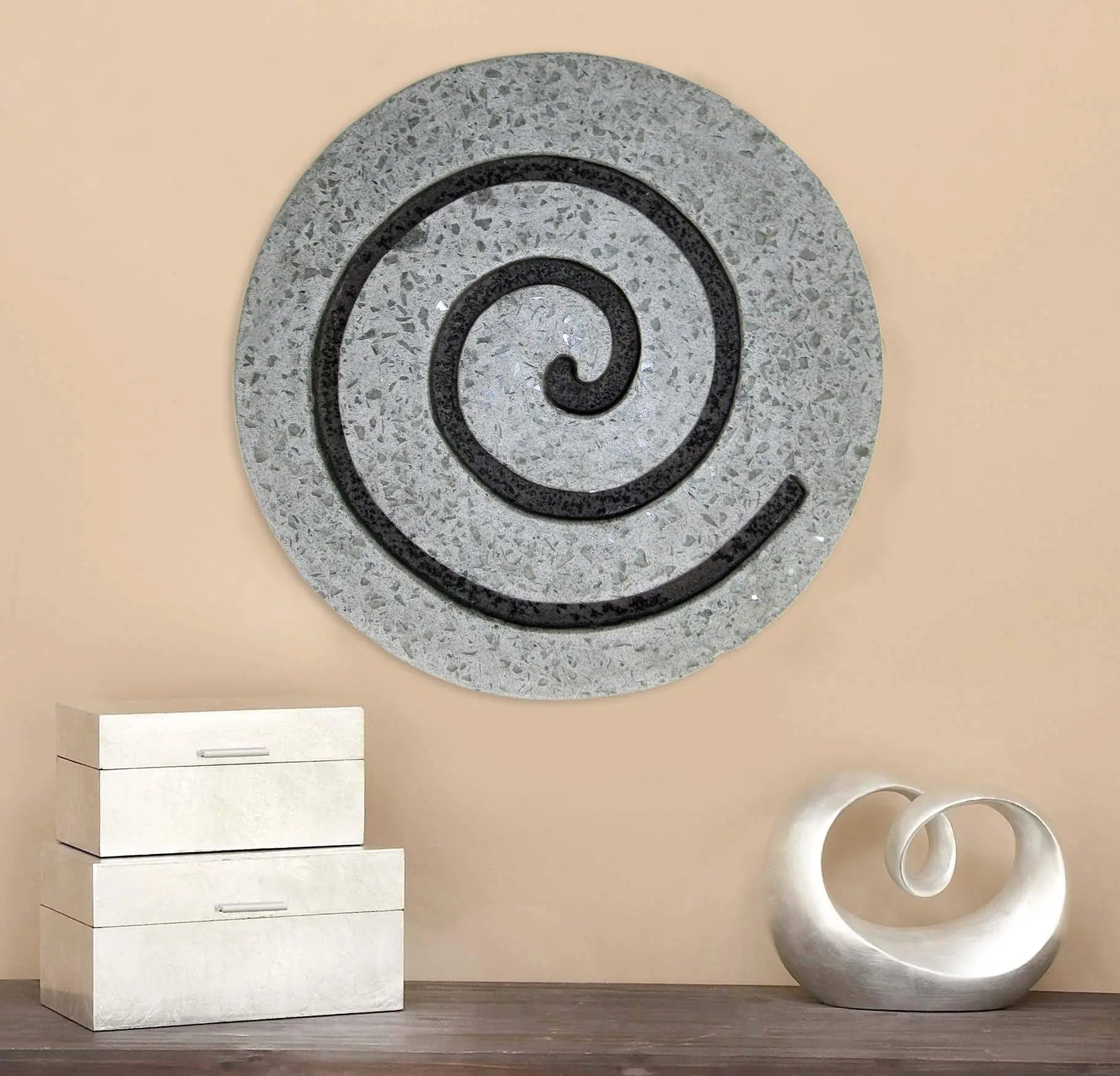 19" X 19" X 2" Gray Round Modern Spiral Wall Art - NOBLE HOME INTERIORS