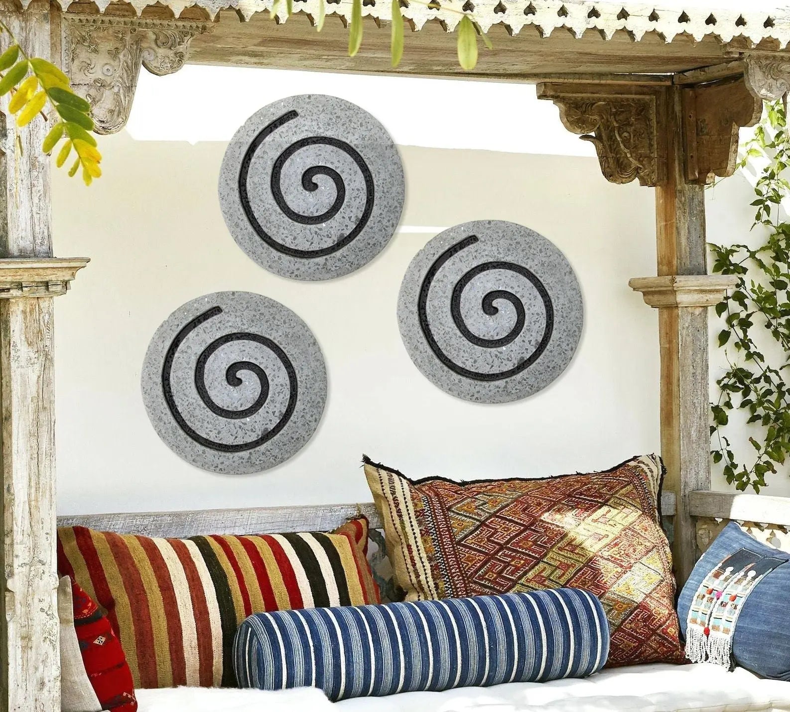 19" X 19" X 2" Gray Round Modern Spiral Wall Art - NOBLE HOME INTERIORS