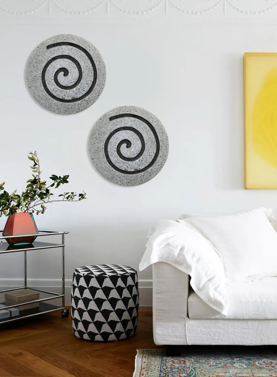 19" X 19" X 2" Gray Round Modern Spiral Wall Art - NOBLE HOME INTERIORS