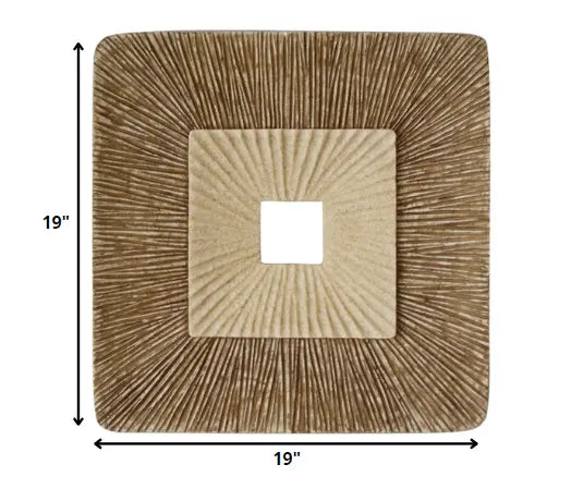 19" X 19" X 2.5" Brown Concave Square Double Layer Ribbed Wall Plaque - NOBLE HOME INTERIORS