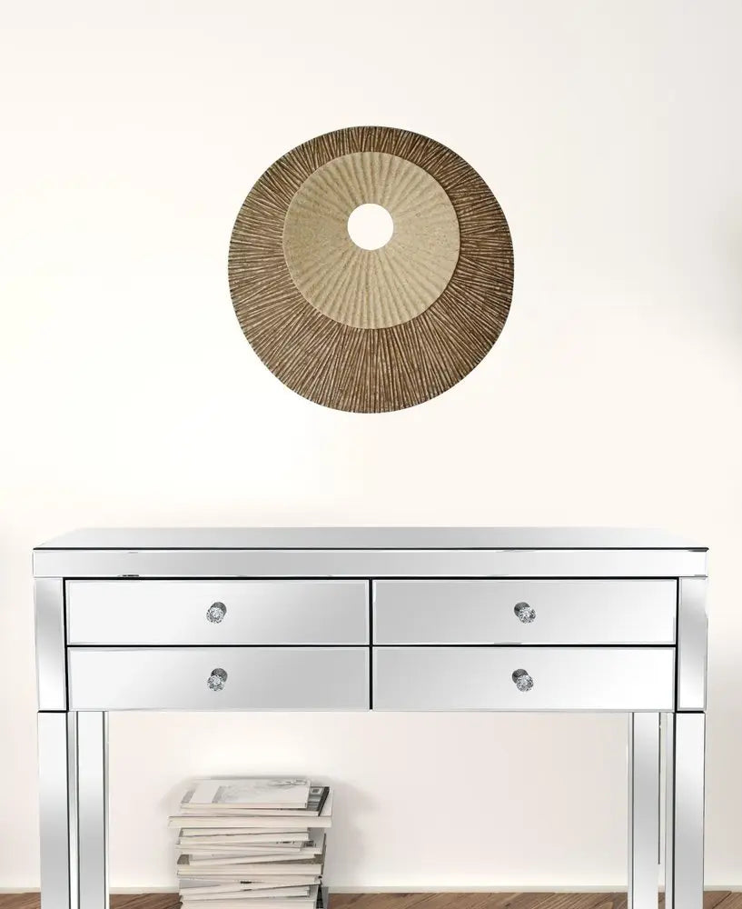 19" X 19" X 2.5" Brown Round Double Layer Ribbed Wall Plaque - NOBLE HOME INTERIORS