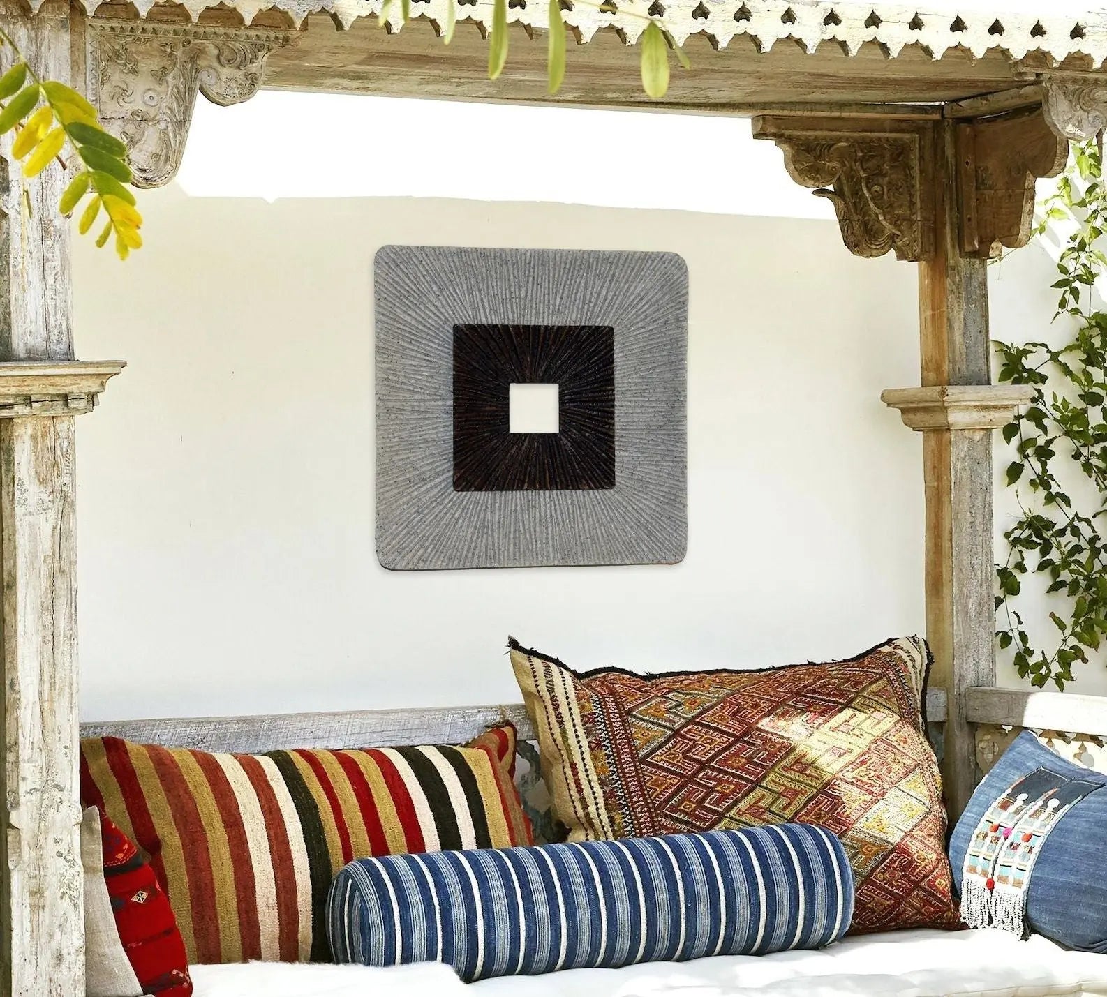 19" X 19" X 2.5" Modern Brown And Gray Ribbed Square Wall Art - NOBLE HOME INTERIORS