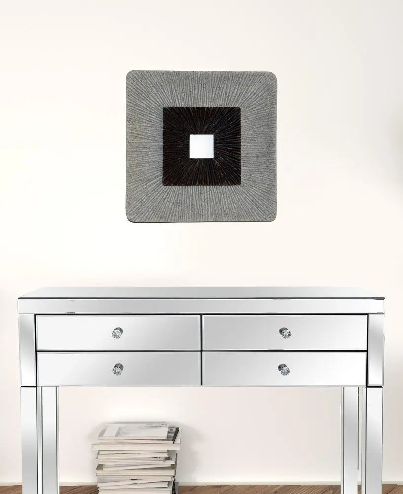 19" X 19" X 2.5" Modern Brown And Gray Ribbed Square Wall Art - NOBLE HOME INTERIORS