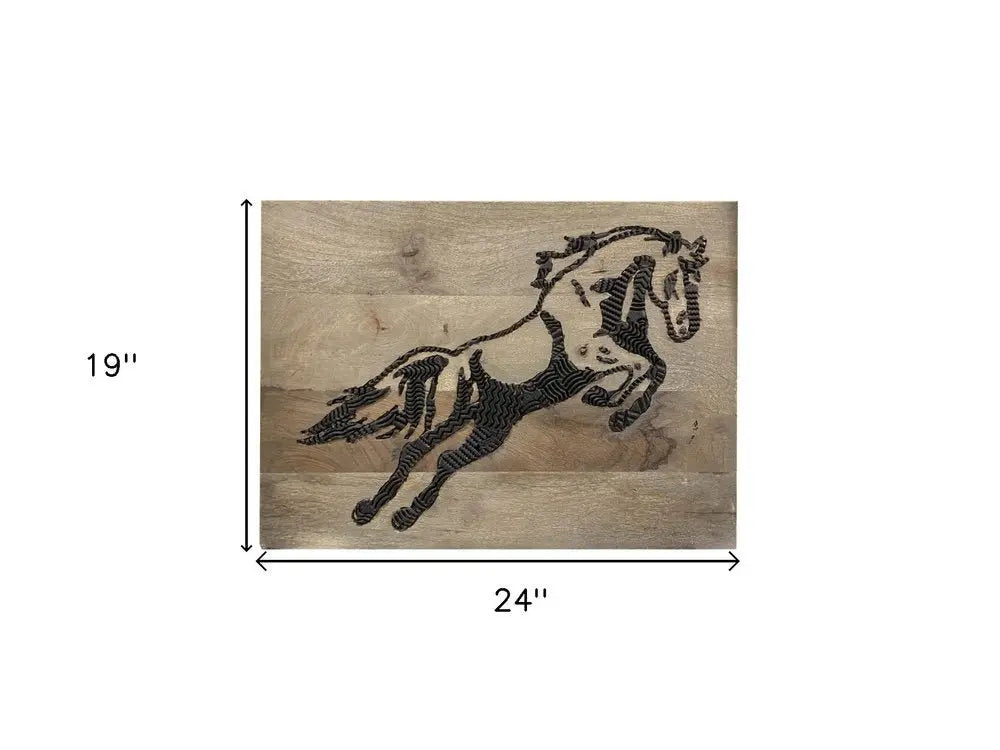 19" X 24" Black And Brown Horse Solid Wood Hanging Dimensional Sculpture - NOBLE HOME INTERIORS