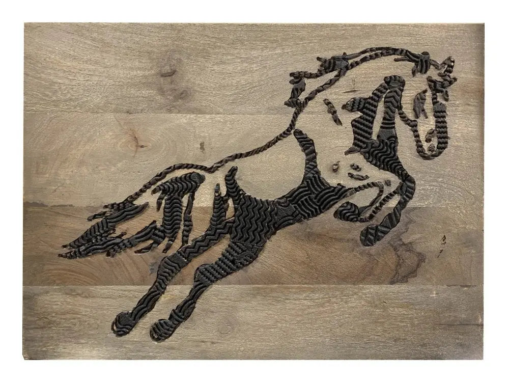 19" X 24" Black And Brown Horse Solid Wood Hanging Dimensional Sculpture - NOBLE HOME INTERIORS