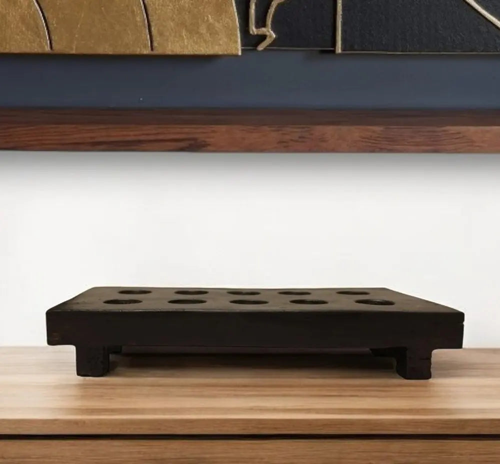 2" Brown Wood Geometric Tabletop Dish Candle Holder - NOBLE HOME INTERIORS