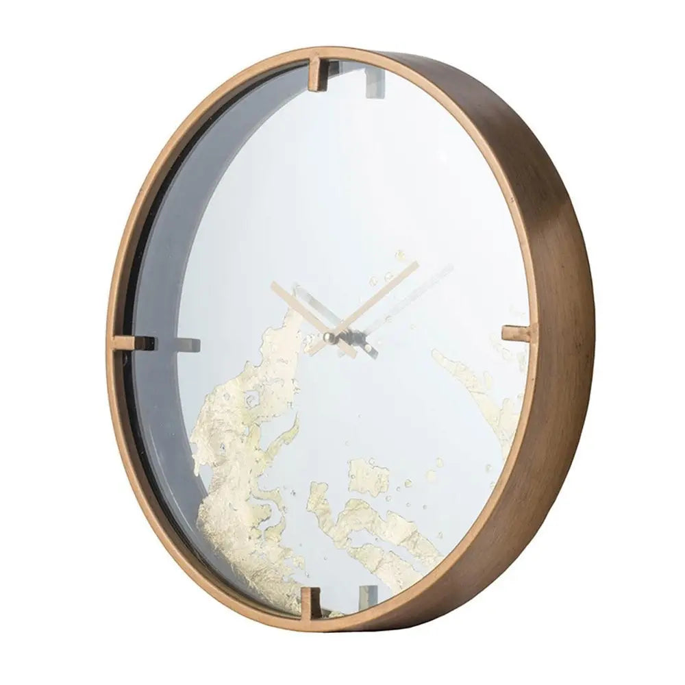 2" Round Gold And White Wood Analog Wall Clock - NOBLE HOME INTERIORS