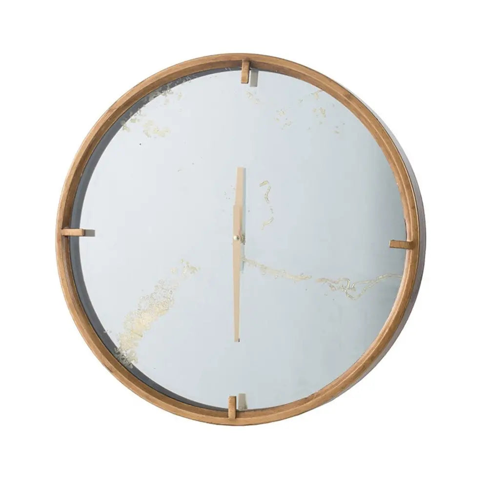 2" Round Gold Wood Analog Wall Clock - NOBLE HOME INTERIORS