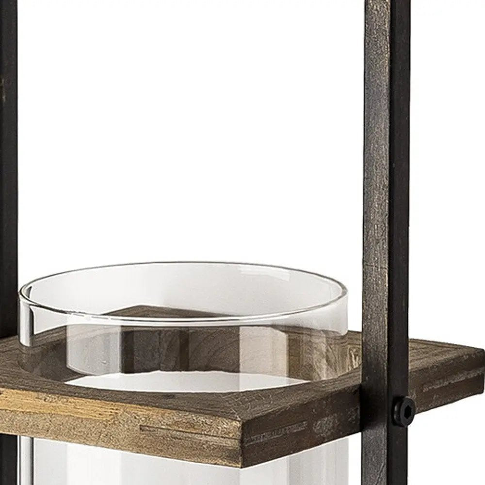 20" Black And Bronze Distressed Geometric Metal And Glass Wall Sconce Candle Holder HomeRoots