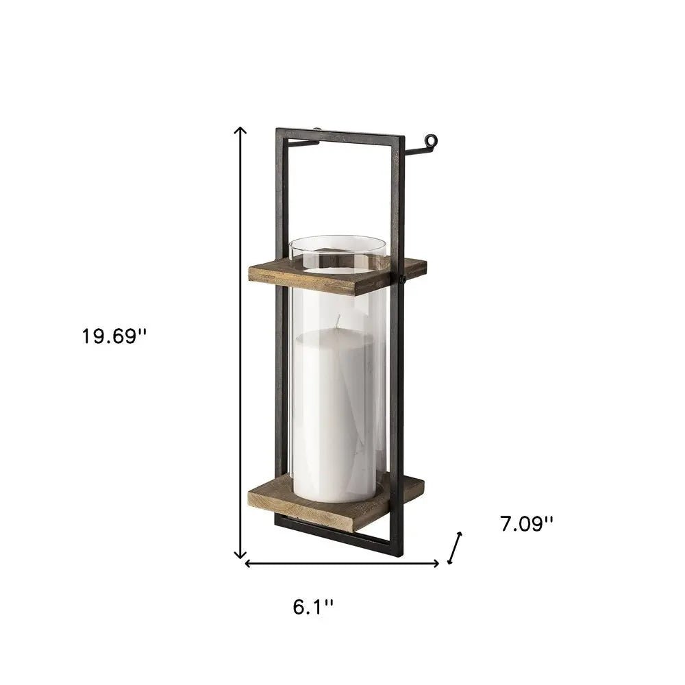 20" Black And Bronze Distressed Geometric Metal And Glass Wall Sconce Candle Holder HomeRoots