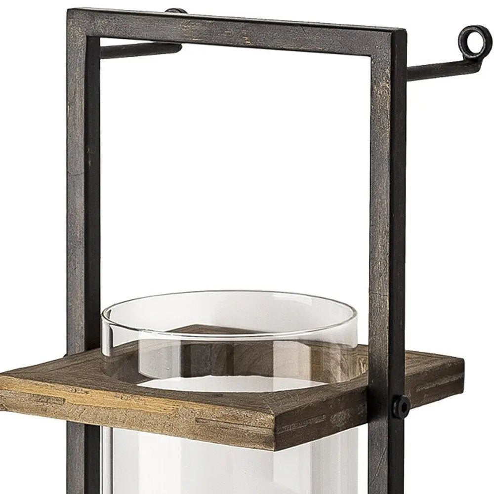 20" Black And Bronze Distressed Geometric Metal And Glass Wall Sconce Candle Holder HomeRoots