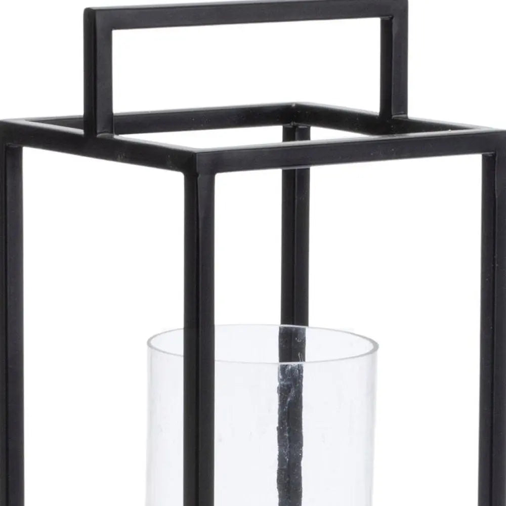 20" Black And Brown Metal And Solid Wood Tabletop Lantern Candle Holder - NOVA HOME FURNITURE