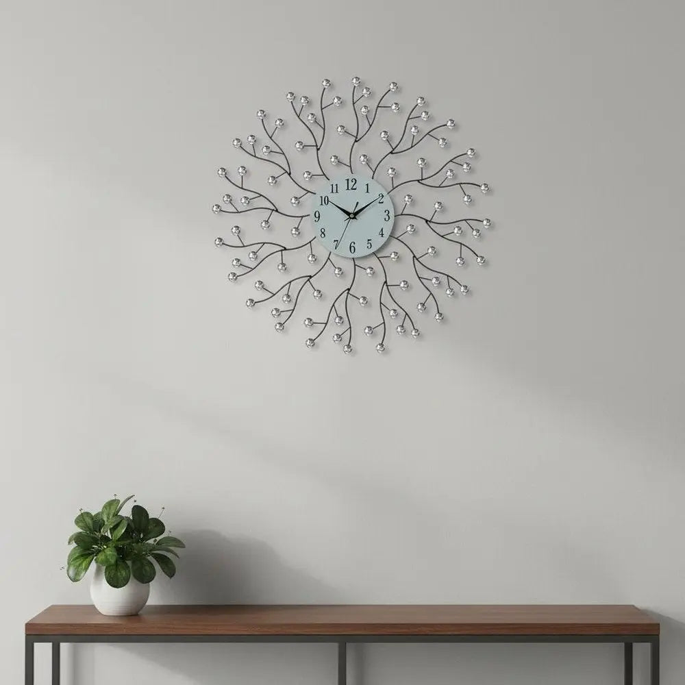 20" Black White And Clear Metal and Glass Silent Analog Round Wall Clock - NOBLE HOME INTERIORS