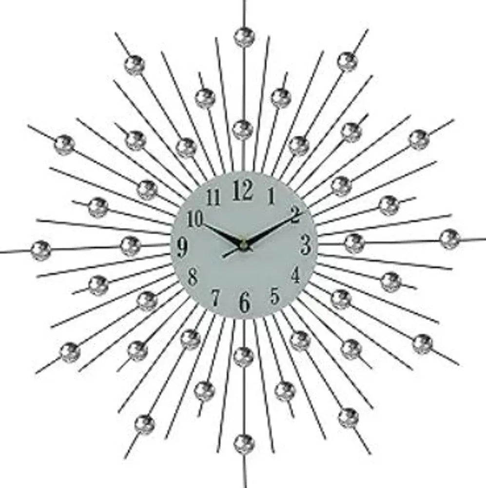 20" Black White And Clear Metal and Glass Silent Analog Sunburst Wall Clock - NOBLE HOME INTERIORS