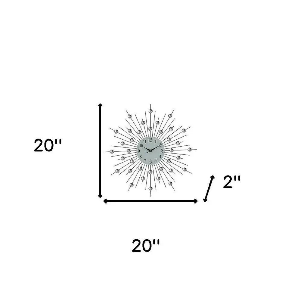 20" Black White And Clear Metal and Glass Silent Analog Sunburst Wall Clock - NOBLE HOME INTERIORS