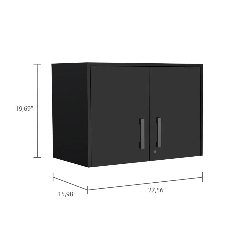20" Black Wood Wall Mounted Storage Cabinet With Two Doors - NOVA HOME FURNITURE