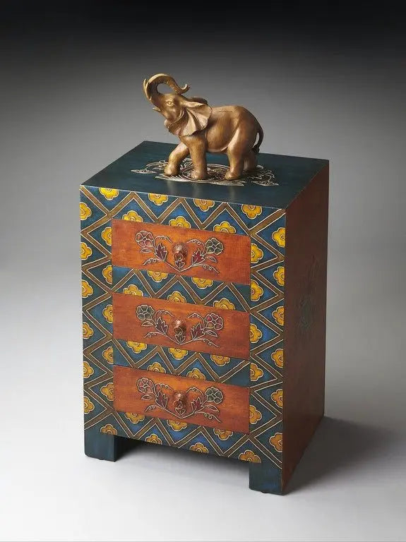 20" Blue and Brown Hand Painted Wood Accent Cabinet With Three Drawers - NOVA HOME FURNITURE