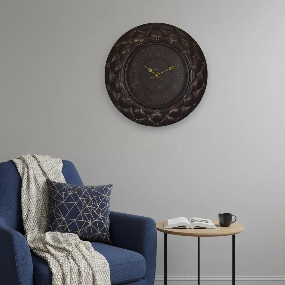 20" Brown And Gold Heavy Duty Plastic Silent Analog Round Wall Clock HomeRoots
