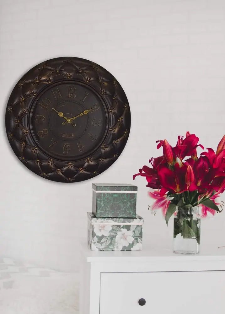 20" Brown And Gold Heavy Duty Plastic Silent Analog Round Wall Clock HomeRoots