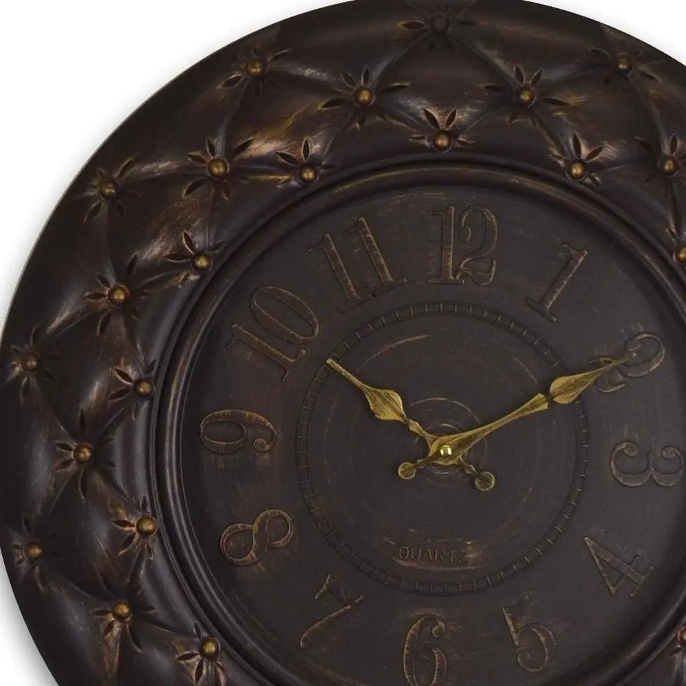 20" Brown And Gold Heavy Duty Plastic Silent Analog Round Wall Clock HomeRoots