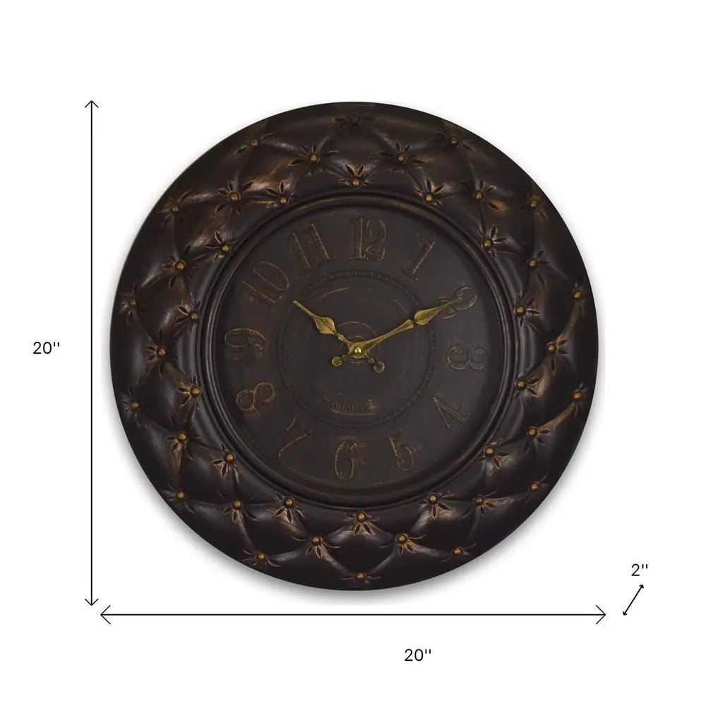 20" Brown And Gold Heavy Duty Plastic Silent Analog Round Wall Clock HomeRoots