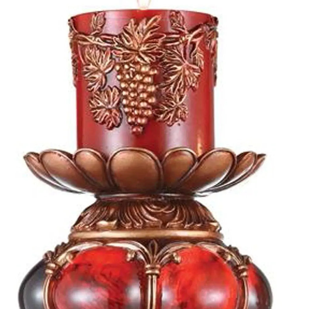 20" Brown and Red Faux Marble Tabletop Candle Holder and Candle - NOBLE HOME INTERIORS