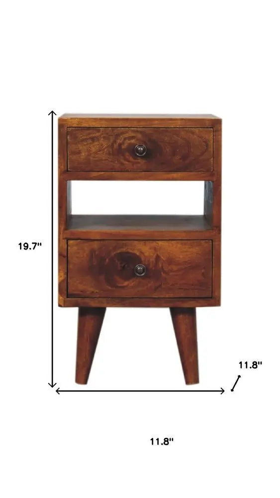 20" Brown Solid Wood Two Drawer Nightstand - NOBLE HOME INTERIORS