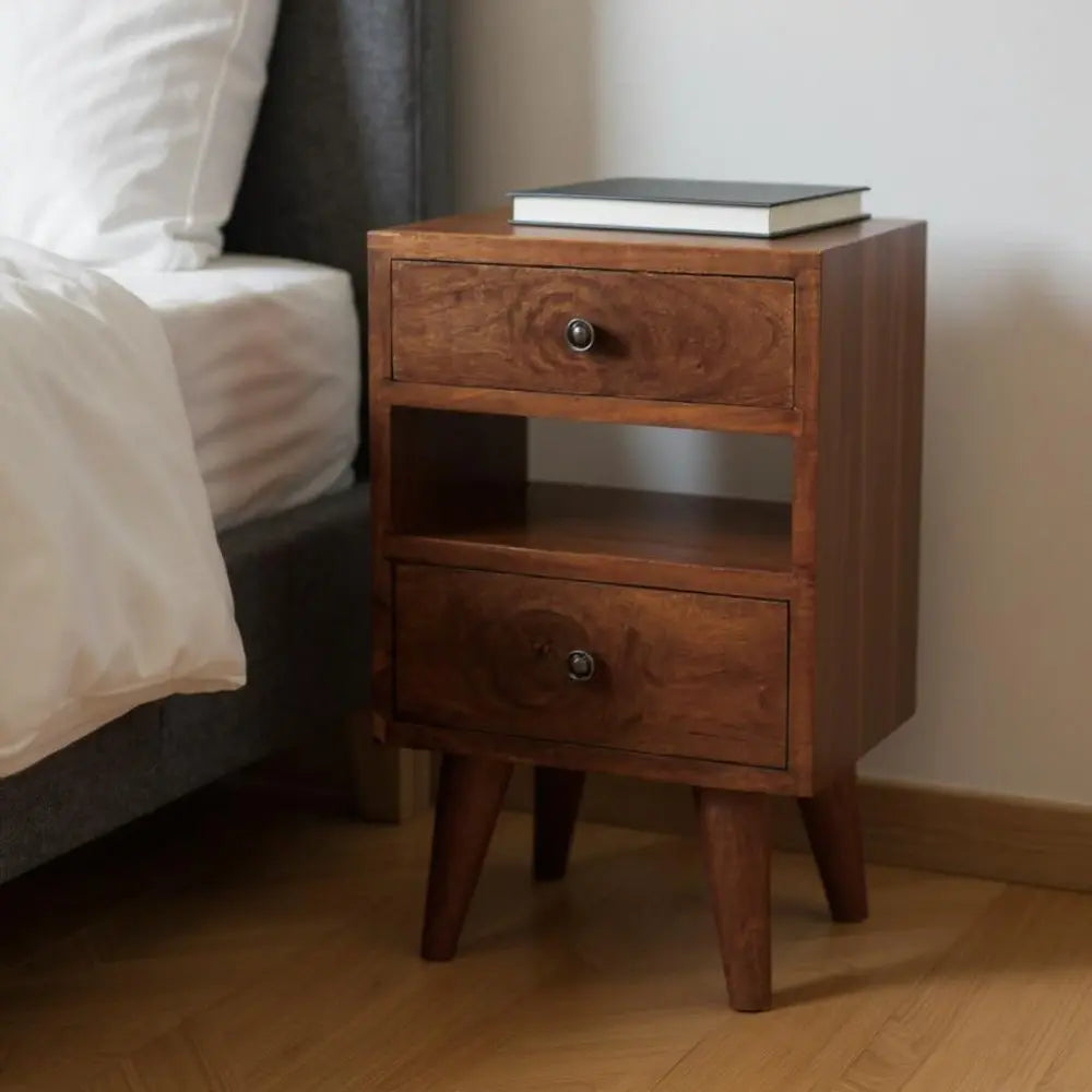 20" Brown Solid Wood Two Drawer Nightstand - NOBLE HOME INTERIORS