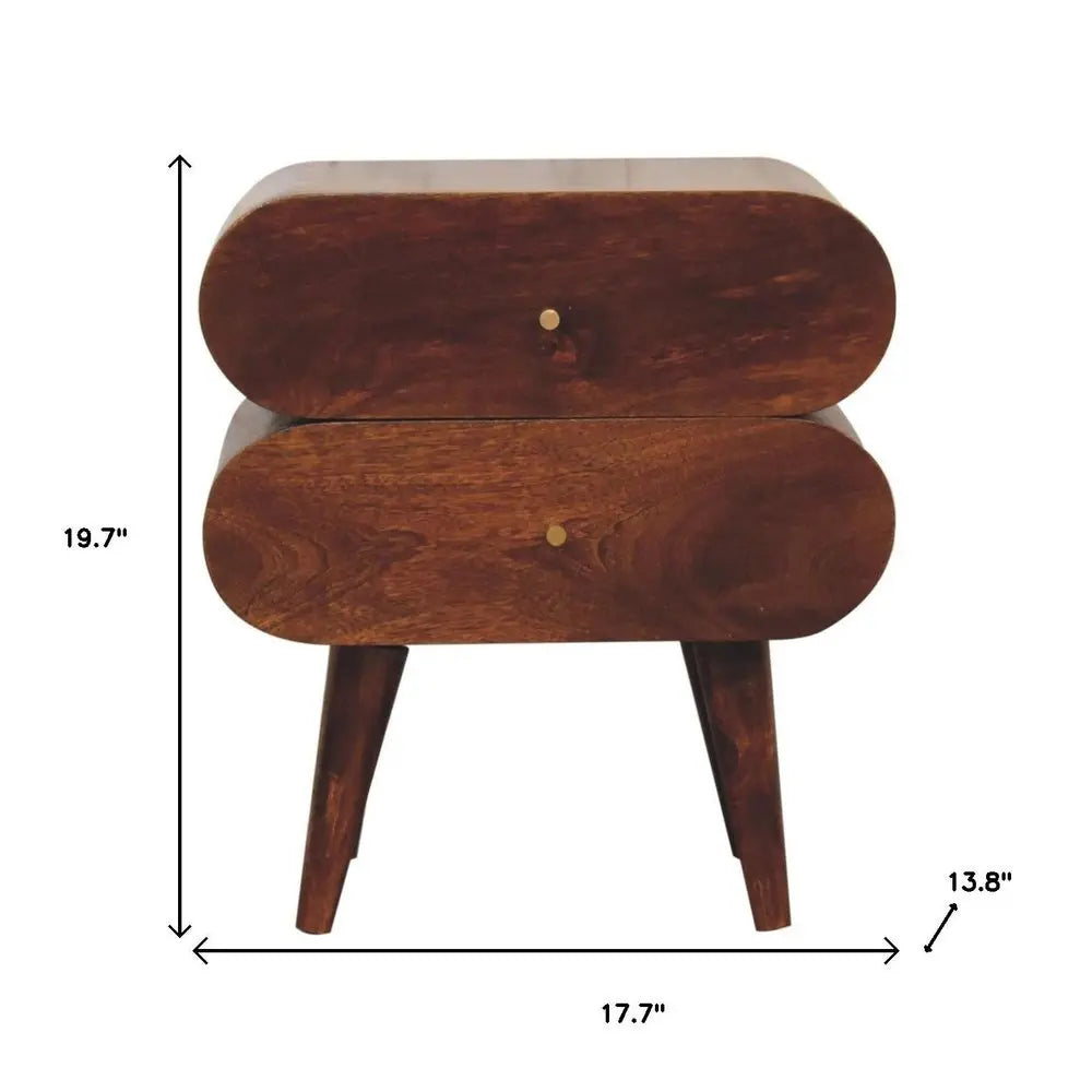 20" Chestnut Solid Wood Two Drawer Nightstand - NOBLE HOME INTERIORS