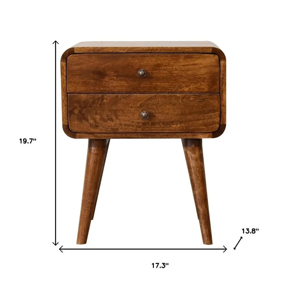 20" Chestnut Solid Wood Two Drawer Nightstand - NOBLE HOME INTERIORS