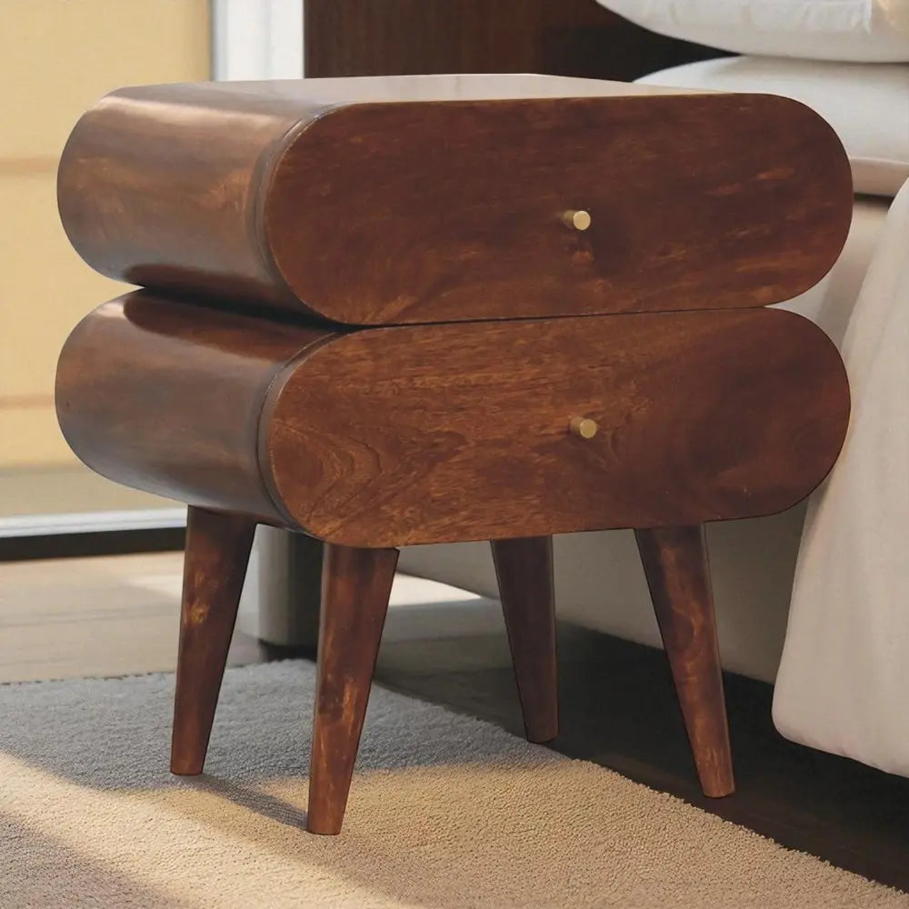 20" Chestnut Solid Wood Two Drawer Nightstand - NOBLE HOME INTERIORS