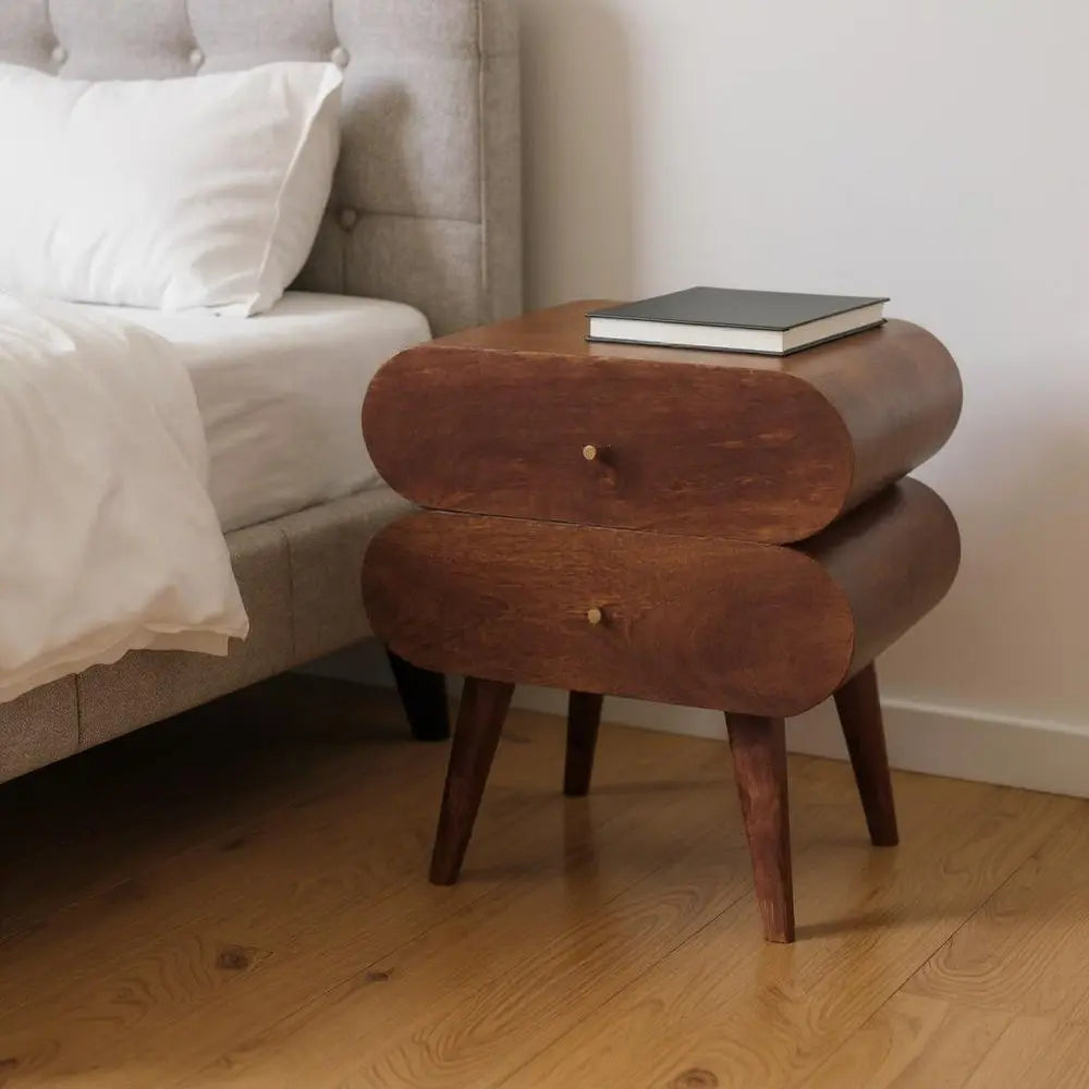 20" Chestnut Solid Wood Two Drawer Nightstand - NOBLE HOME INTERIORS