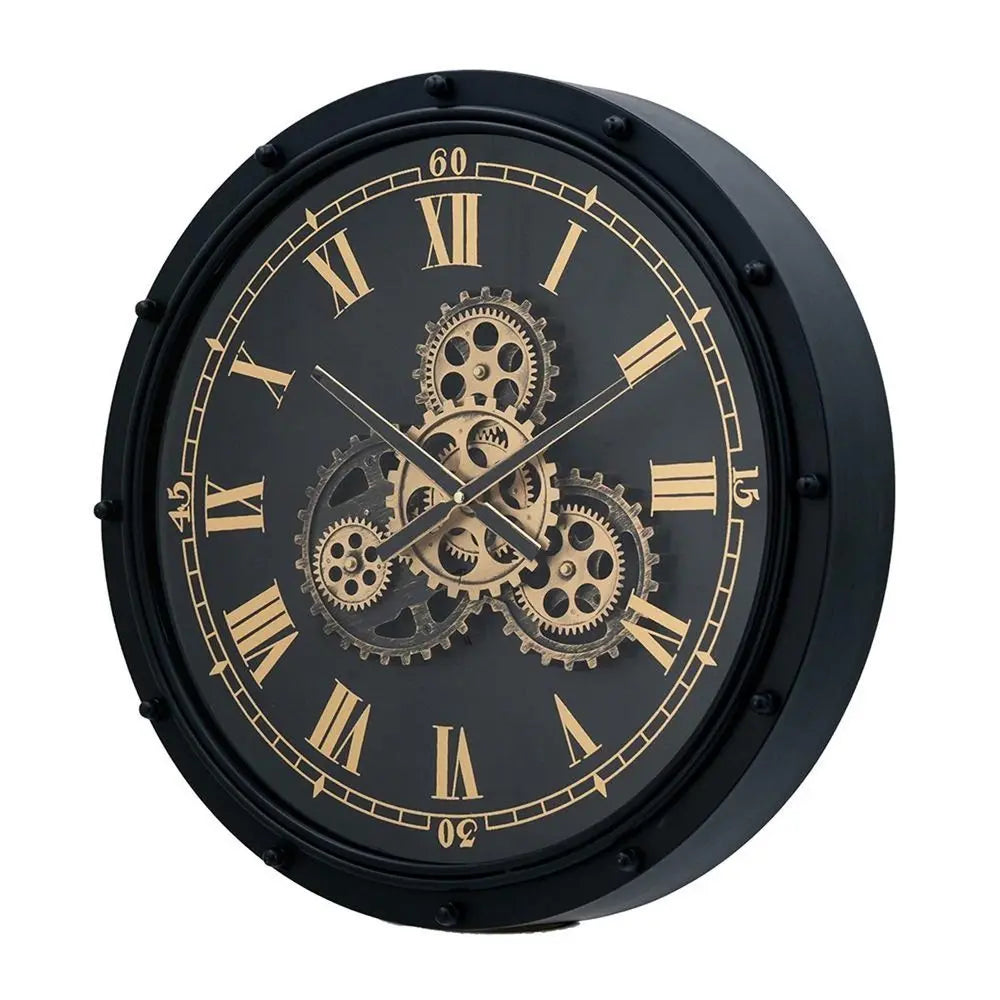 20" Circle Black and Gold Metal and Glass Analog Wall Clock - NOBLE HOME INTERIORS