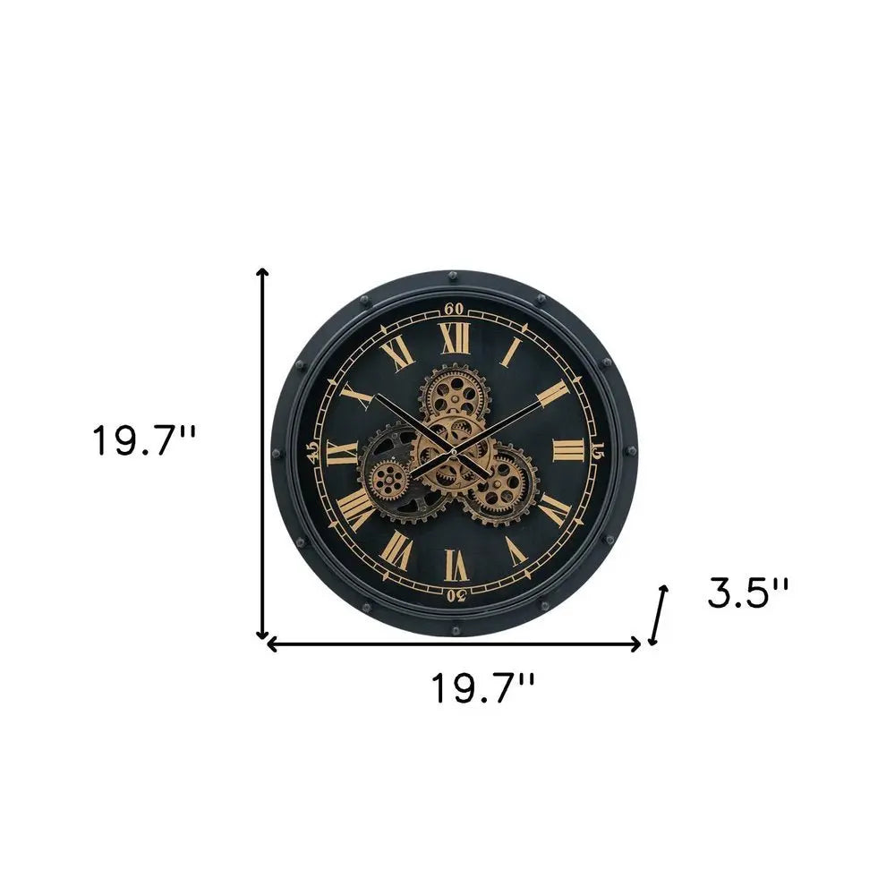 20" Circle Black and Gold Metal and Glass Analog Wall Clock - NOBLE HOME INTERIORS