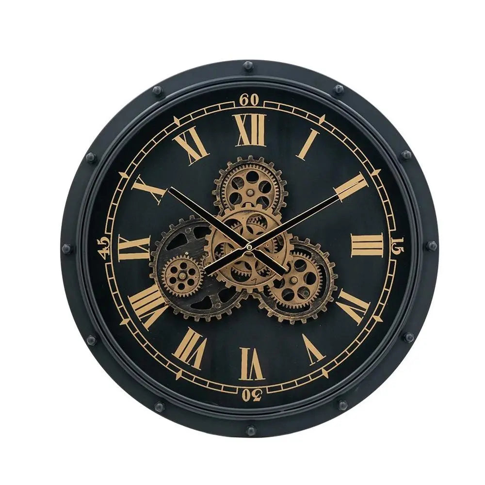 20" Circle Black and Gold Metal and Glass Analog Wall Clock - NOBLE HOME INTERIORS