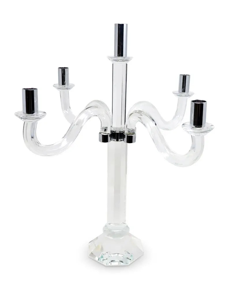 20" Clear And Silver Crystal Tabletop Candelabra Candle Holder - NOBLE HOME INTERIORS