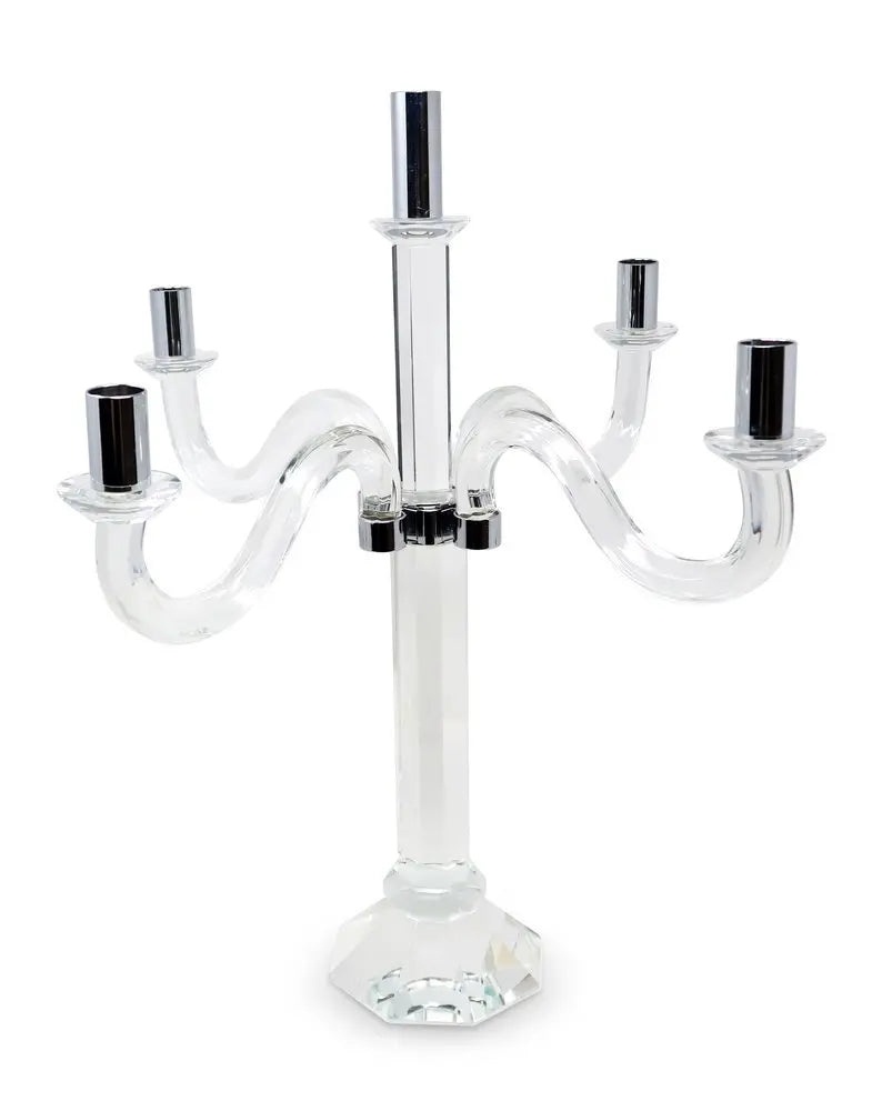 20" Clear And Silver Crystal Tabletop Candelabra Candle Holder - NOBLE HOME INTERIORS