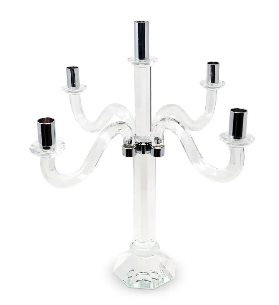 20" Clear And Silver Crystal Tabletop Candelabra Candle Holder - NOBLE HOME INTERIORS