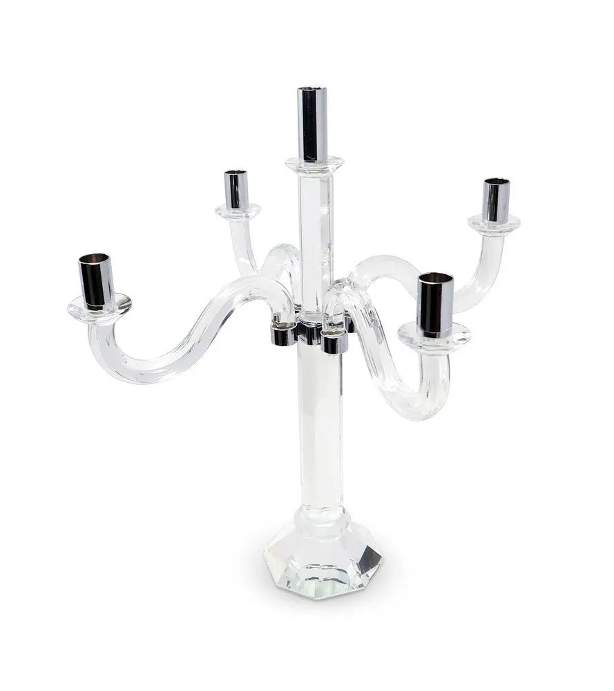 20" Clear And Silver Crystal Tabletop Candelabra Candle Holder - NOBLE HOME INTERIORS