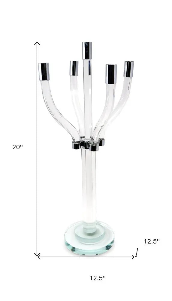 20" Clear And Silver Crystal Tabletop Contempo Candelabra Candle Holder - NOBLE HOME INTERIORS
