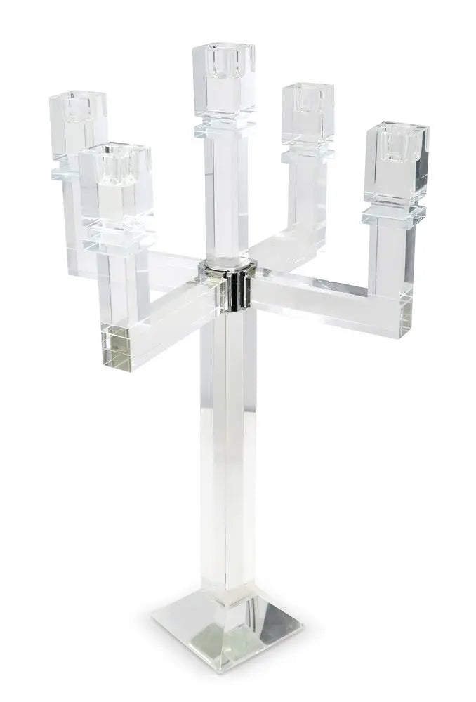 20" Clear Faceted Crystal Tabletop Candelabra Candle Holder - NOBLE HOME INTERIORS