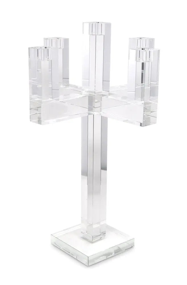 20" Clear Faceted Crystal Tabletop Candelabra Candle Holder - NOBLE HOME INTERIORS