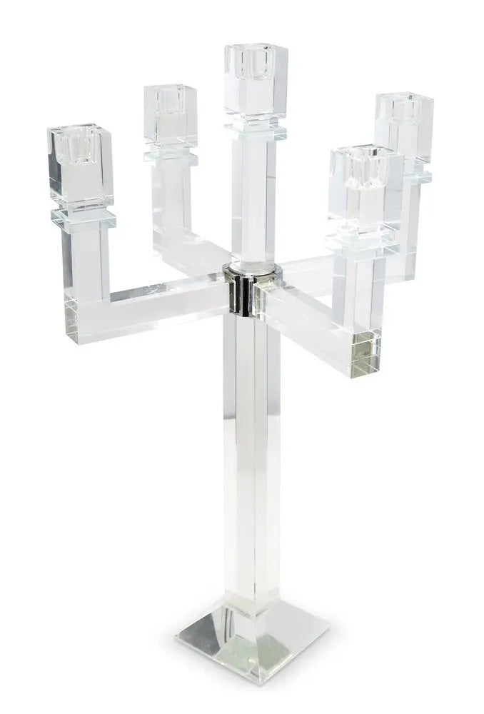 20" Clear Faceted Crystal Tabletop Candelabra Candle Holder - NOBLE HOME INTERIORS