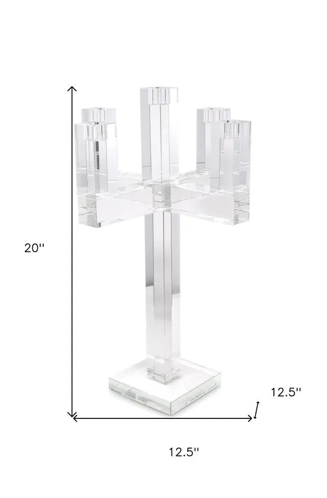 20" Clear Faceted Crystal Tabletop Candelabra Candle Holder - NOBLE HOME INTERIORS