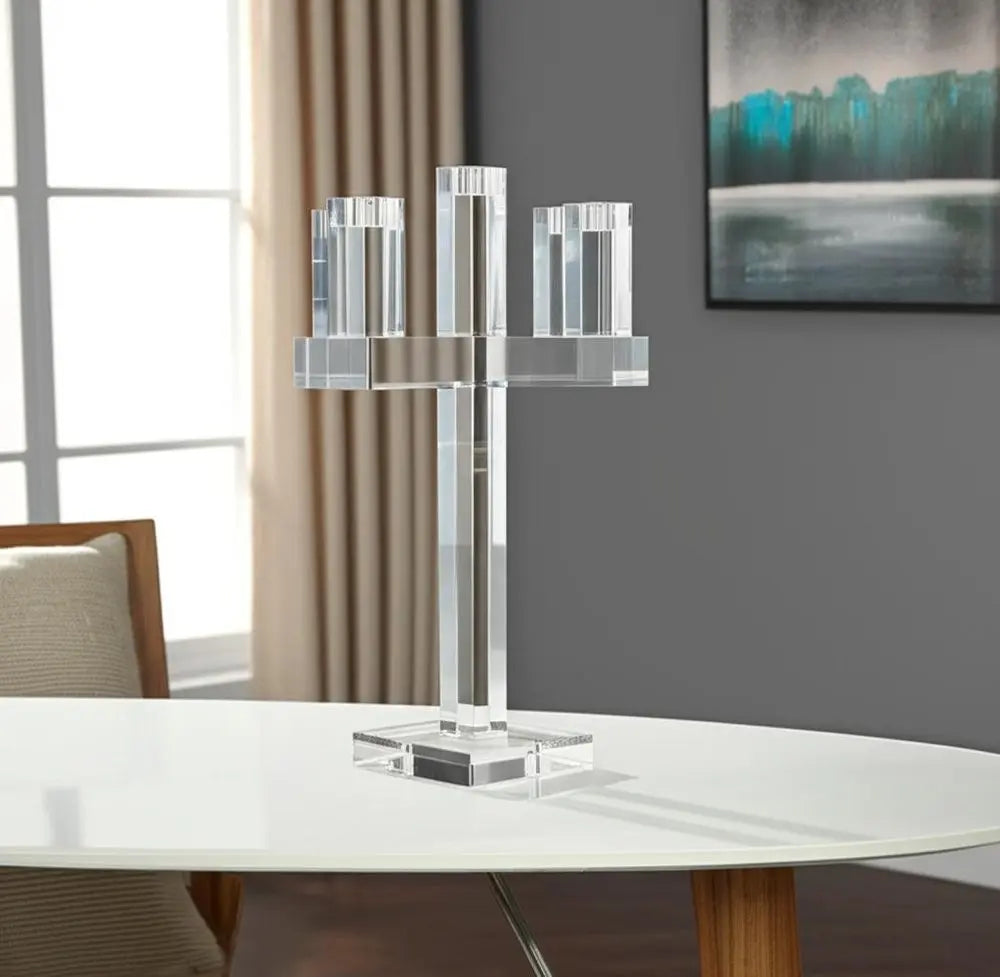 20" Clear Faceted Crystal Tabletop Candelabra Candle Holder - NOBLE HOME INTERIORS