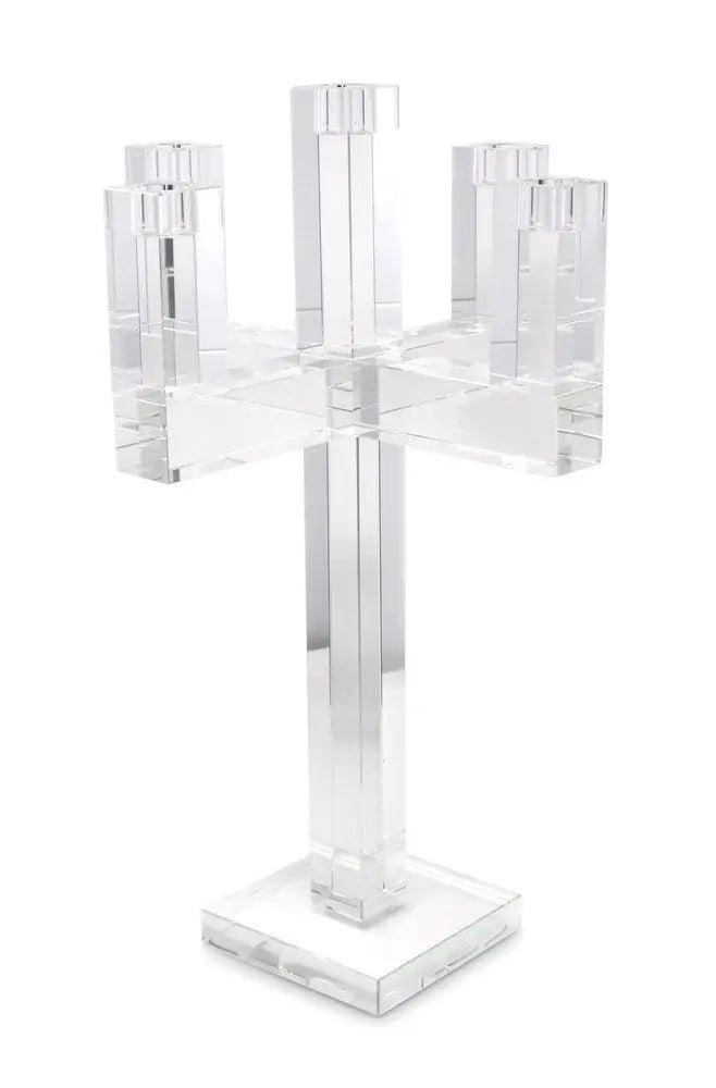 20" Clear Faceted Crystal Tabletop Candelabra Candle Holder - NOBLE HOME INTERIORS