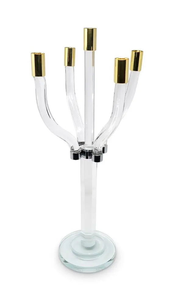20" Clear Gold And Silver Crystal Tabletop Candelabra Candle Holder - NOBLE HOME INTERIORS